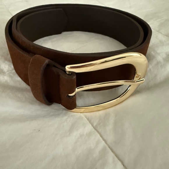Chocolate Brown Suede Belt with Gold Buckle - Picture 2 of 2
